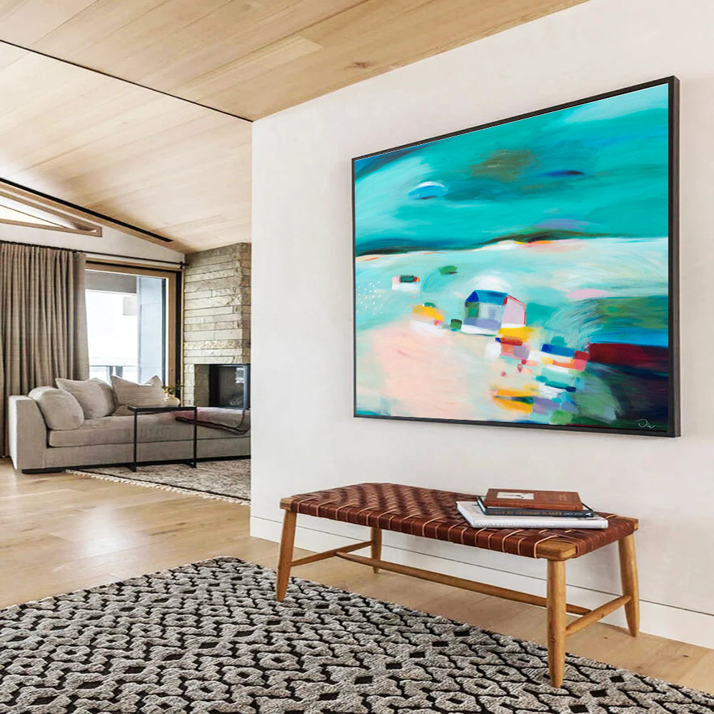 Bright Coastal Abstract Painting On Canvas DKS058