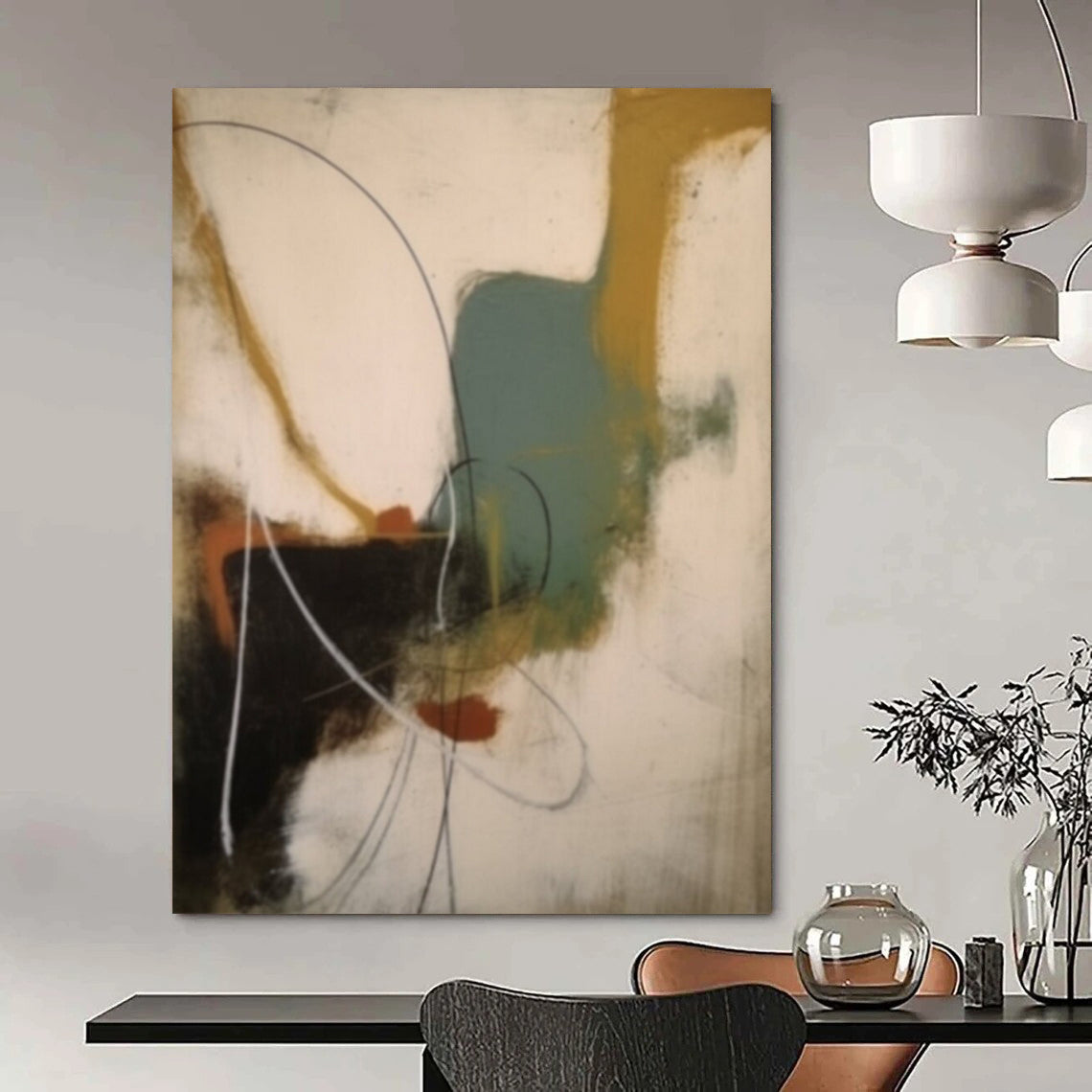 “Colorful Abstract Shapes with Curves” - Expressionist Abstract Painting On Canvas DS364