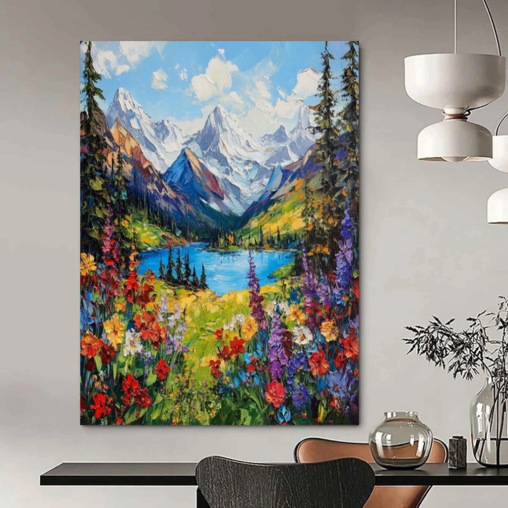 Mountain Paradise Vibrant Impasto Landscape, Painting On Canvas PT2156