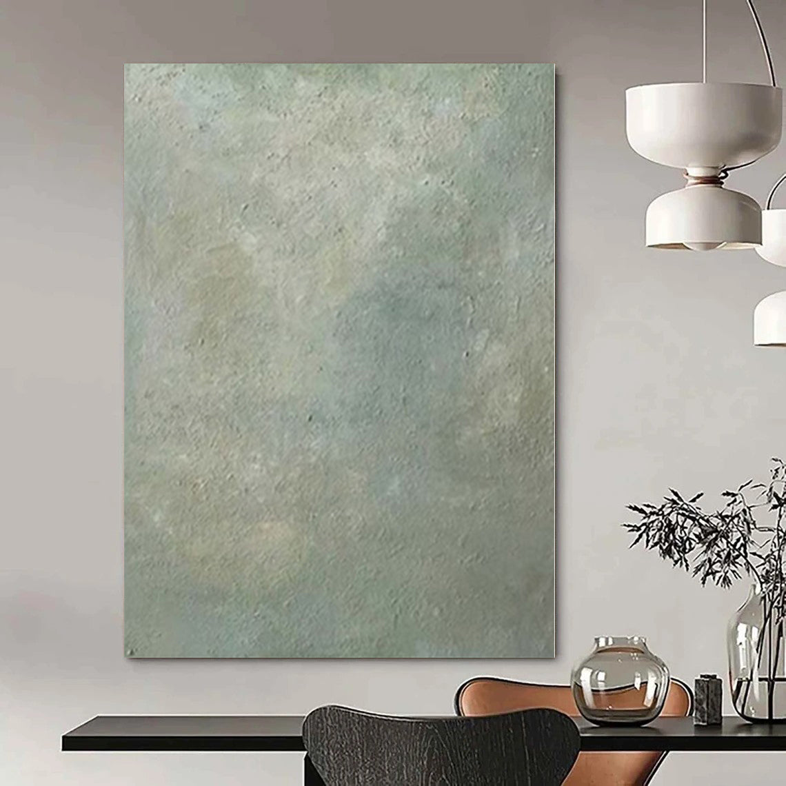 “Green - Gray Textured Minimalist” - Calming Abstract Painting On Canvas PS0142