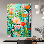 “Colorful Floral Meadow” - Modern, Whimsical - Styled Painting On Canvas PT1595