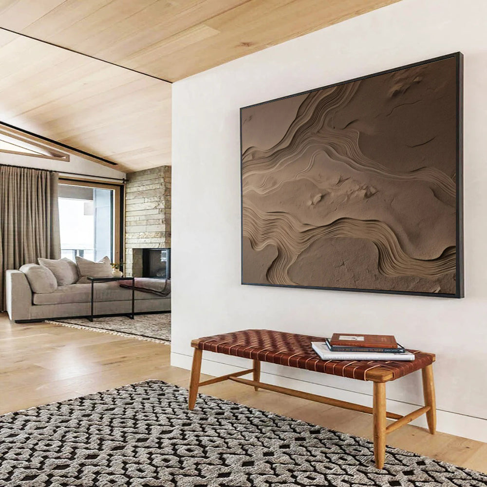 “Textured Sand Dune Waves” - Brown - Beige Abstract Painting On Canvas PT1570