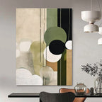 Green, Beige, Black with Circular Shapes "Circular Nature" Abstract Painting On Canvas PS1277