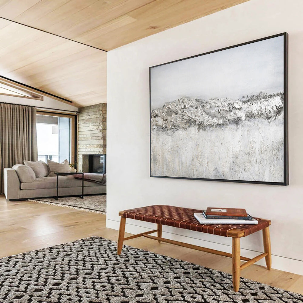 “Gray - White Textured Terrain” - Minimalist Abstract Painting On Canvas PT260