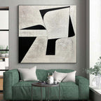 “Monochrome Geometric Shapes” - Beige, Black Abstract Minimalist Painting On Canvas PS0671