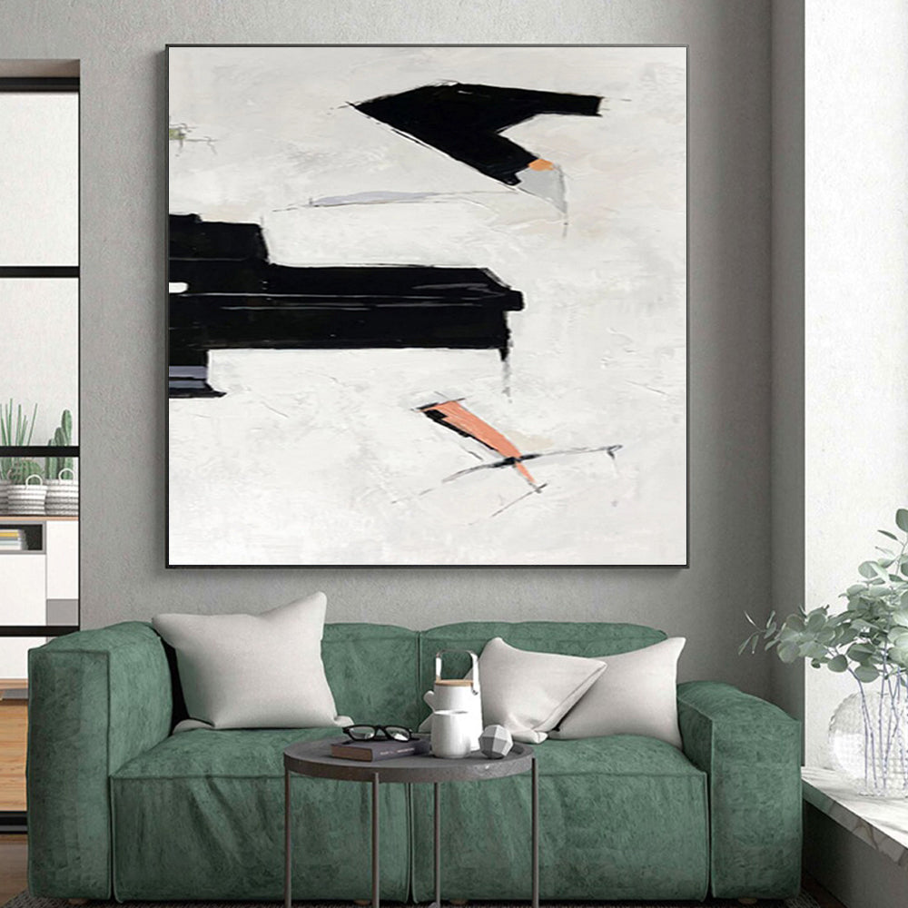 “Black - Orange - Grey Abstract Geometric Shapes” - Modern Abstract Painting On Canvas PS0328