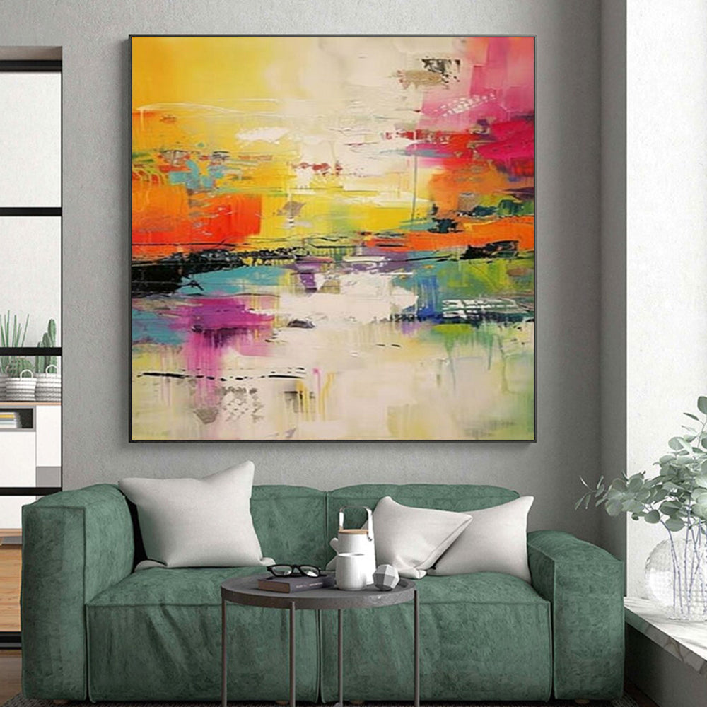 “Bright Abstract Reflection” - Multicolor Abstract Expressionist Painting On Canvas PS0699