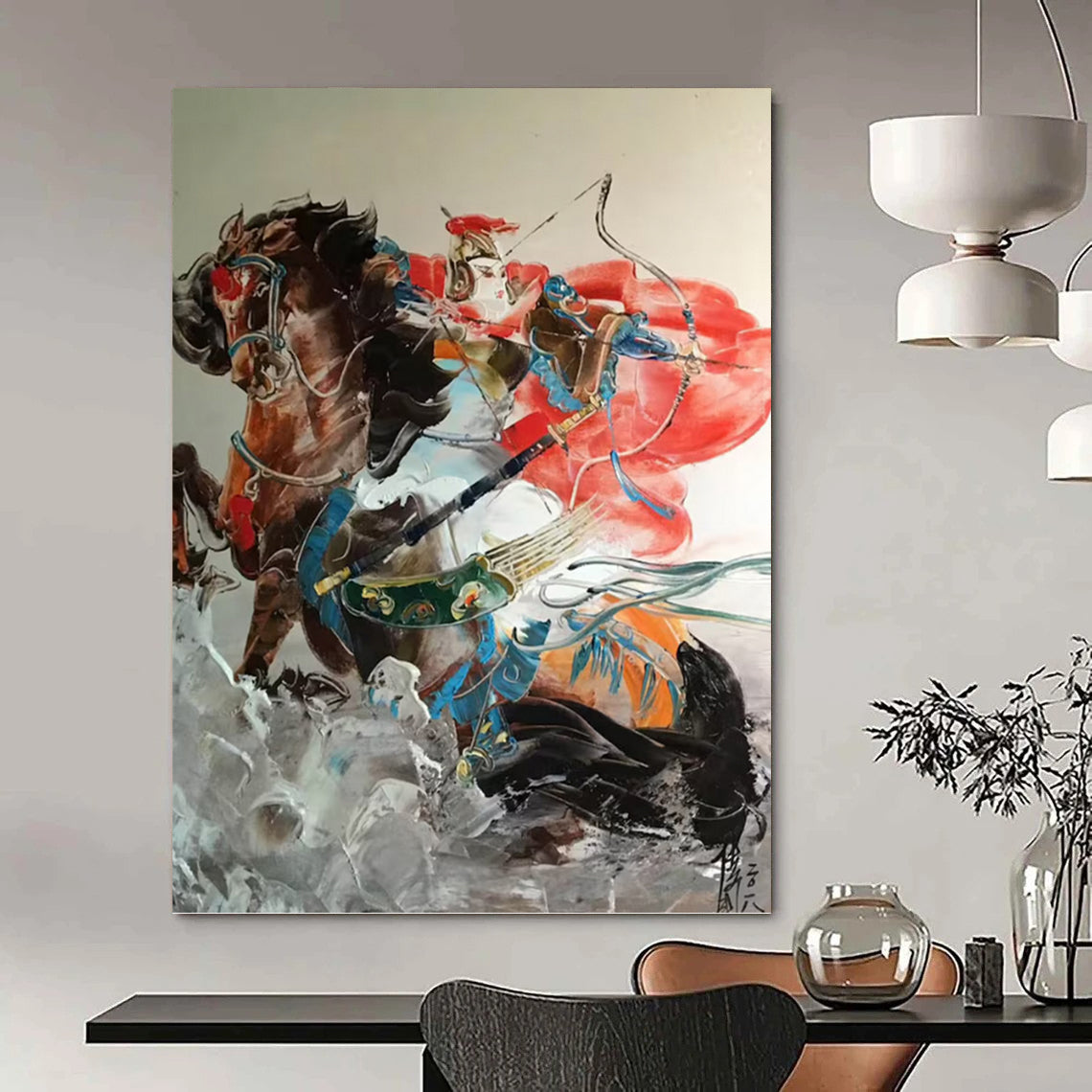 “Chinese Warrior on Horseback” - Oriental, Heroic - Themed Painting On Canvas PT1589
