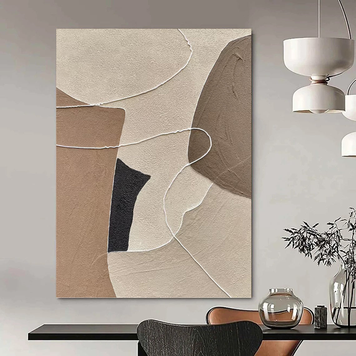 “Neutral Shape - Line Abstract” - Minimalist Abstract Painting On Canvas PT1313