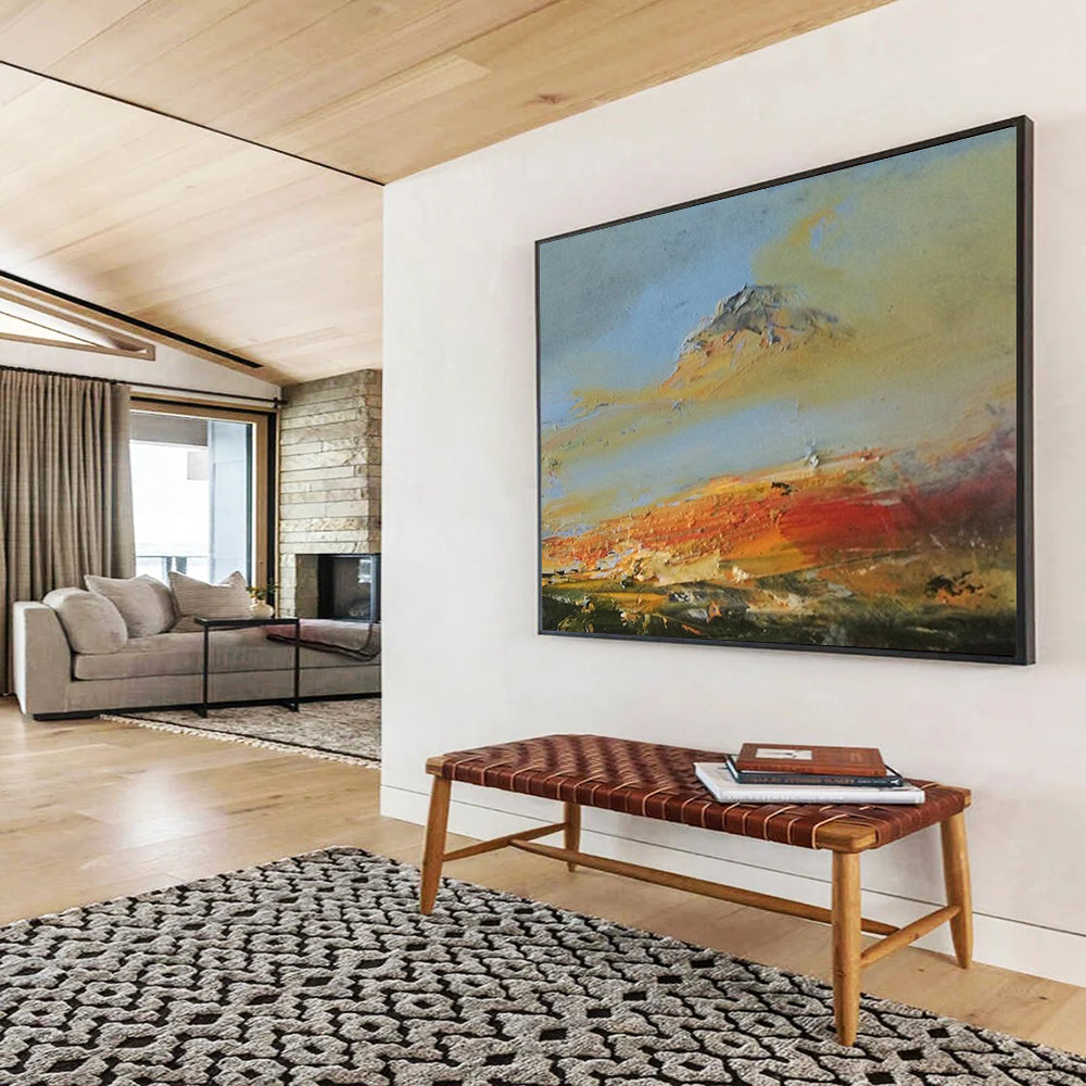 “Vibrant Coastal Landscape in Oranges, Reds & Yellows” - Impressionistic Seaside Oil Painting On Canvas PT039