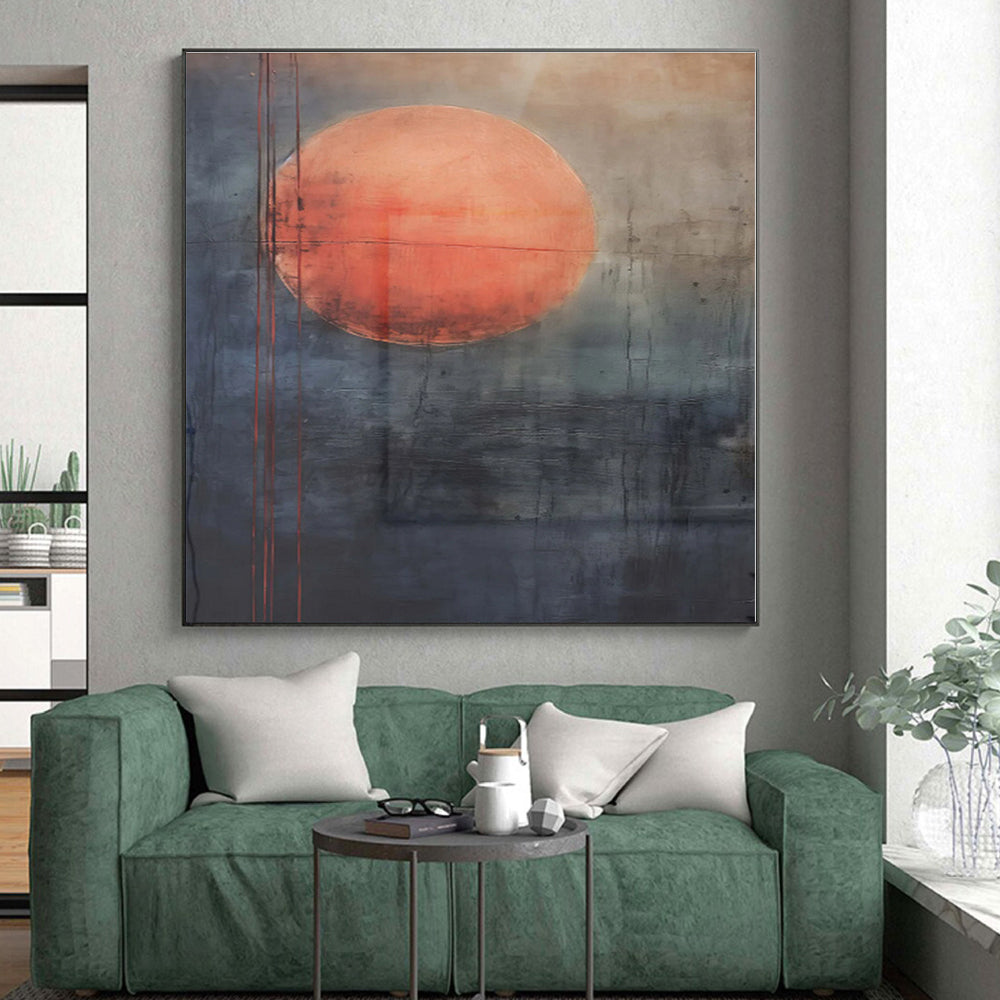 “Red - Gray Abstract Sun” - Red, Gray Abstract Painting On Canvas PS0452