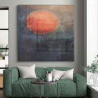 “Red - Gray Abstract Sun” - Red, Gray Abstract Painting On Canvas PS0452