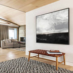 “Black - White Minimalist Horizon” - Monochromatic Calm “Nightfall Shore” Painting On Canvas PT1666