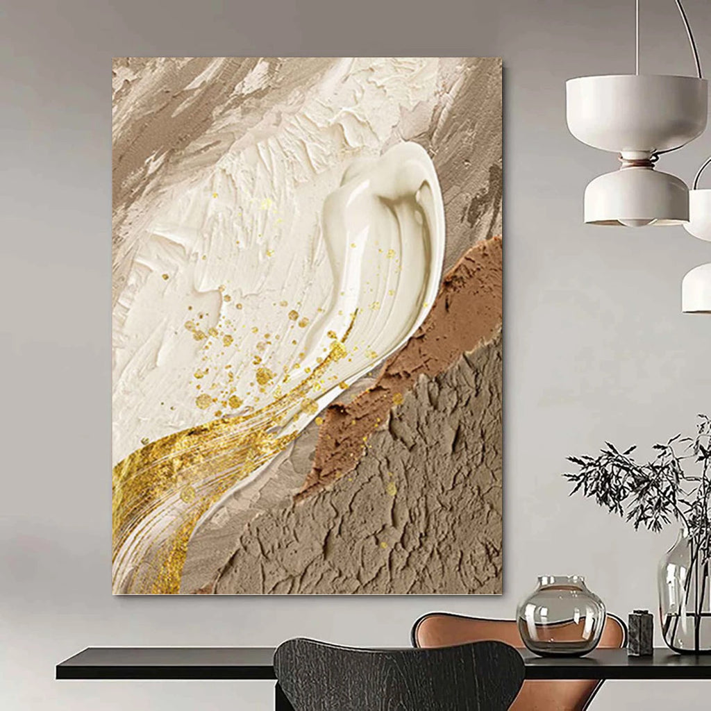 “Neutral Tones with Gold Accents” - Elegant, Abstract Painting On Canvas PT1487
