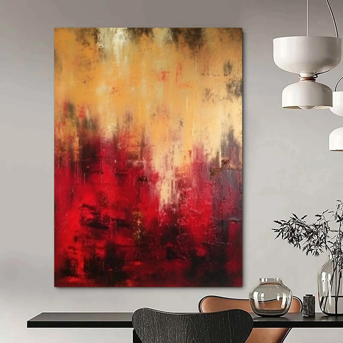 Red - Gold Abstract Intensity Textured Painting On Canvas DS073