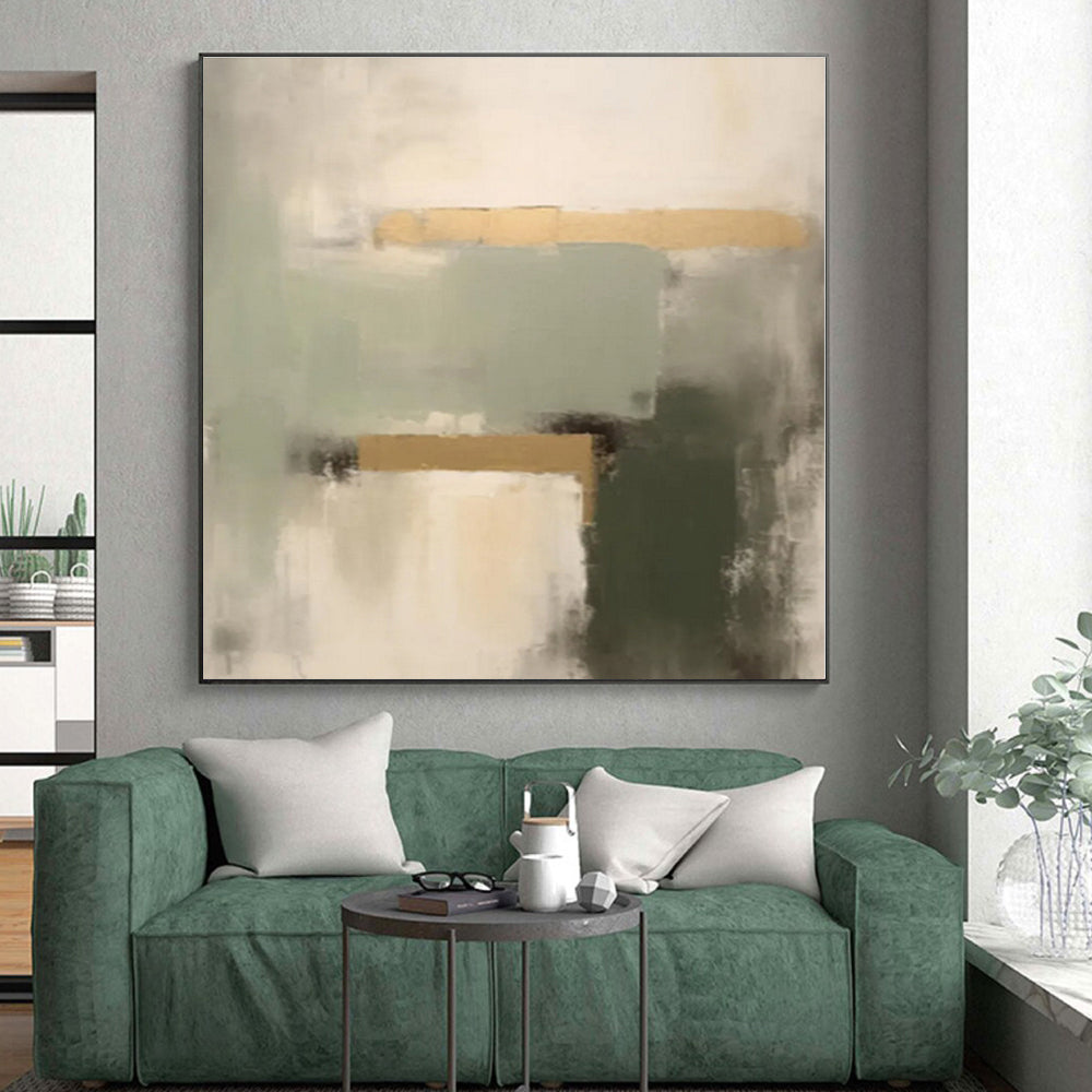 “Green - Gold - Gray Subtle Harmony” - Green, Gold, Gray Abstract Painting On Canvas PS0532
