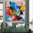 “Colorful Abstract Fusion” - Blue, Pink, Yellow, Orange Abstract Expressionist Painting On Canvas PS0689