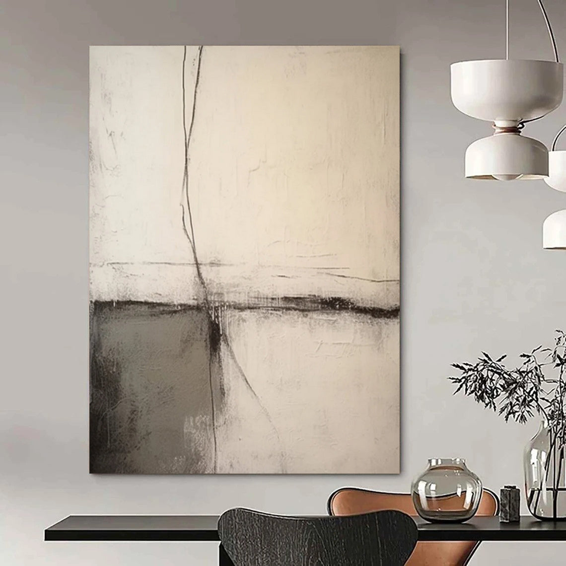 “Neutral Abstract Cross - Lines” - Subtle Abstract Painting On Canvas DS370