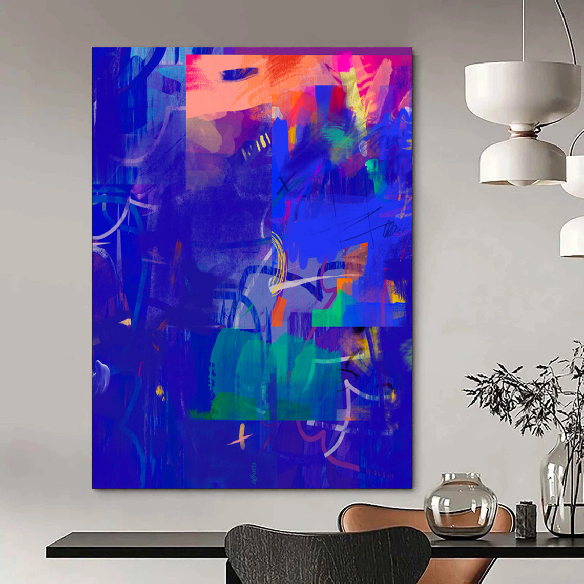“Deep Blue - Colorful Abstract Mosaic” - Abstract Painting On Canvas PT2007