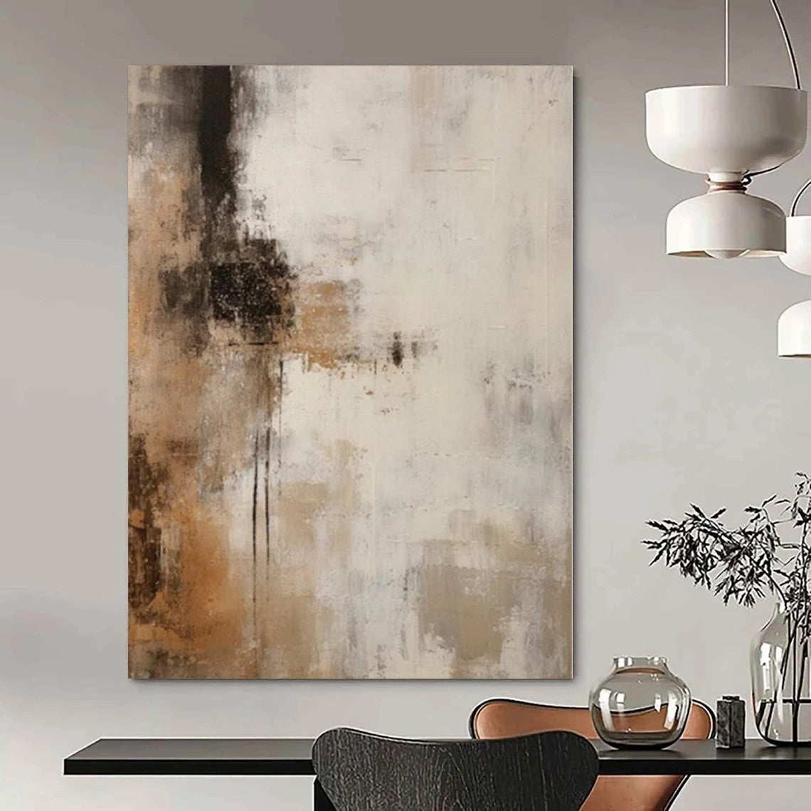 Beige, Gray, Black with Abstract Textures "Neutral Rhythm" Abstract Painting On Canvas PS1203