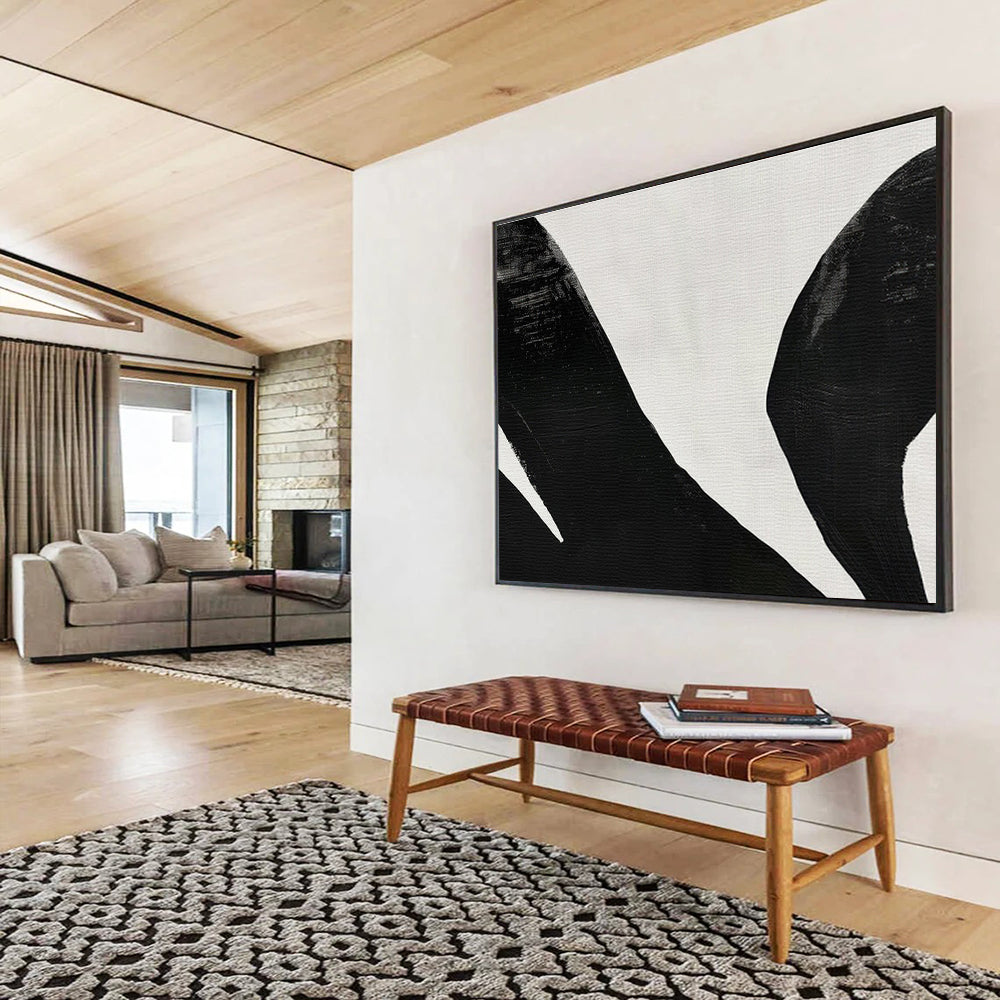 Black and White Abstract Swans Minimalist Animal Painting On Canvas DKS138