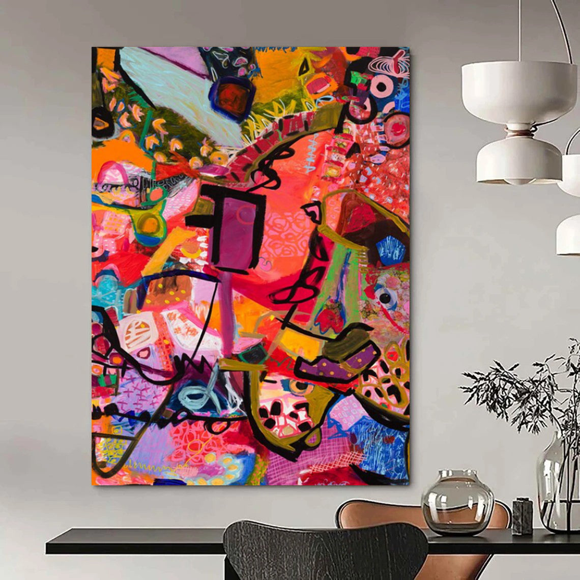 “Pink & Purple Abstract Chaos” - Expressive Abstract Painting On Canvas DS292
