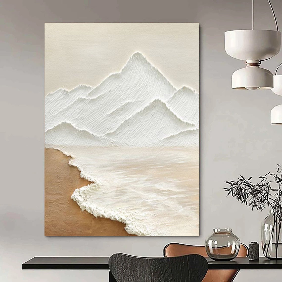 “White Mountain & Beach” - Textured Landscape Abstract Painting On Canvas DS273