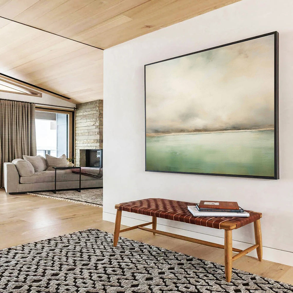 Soft Green and Beige Abstract Seascape Minimalist Seascape Painting On Canvas DKS159