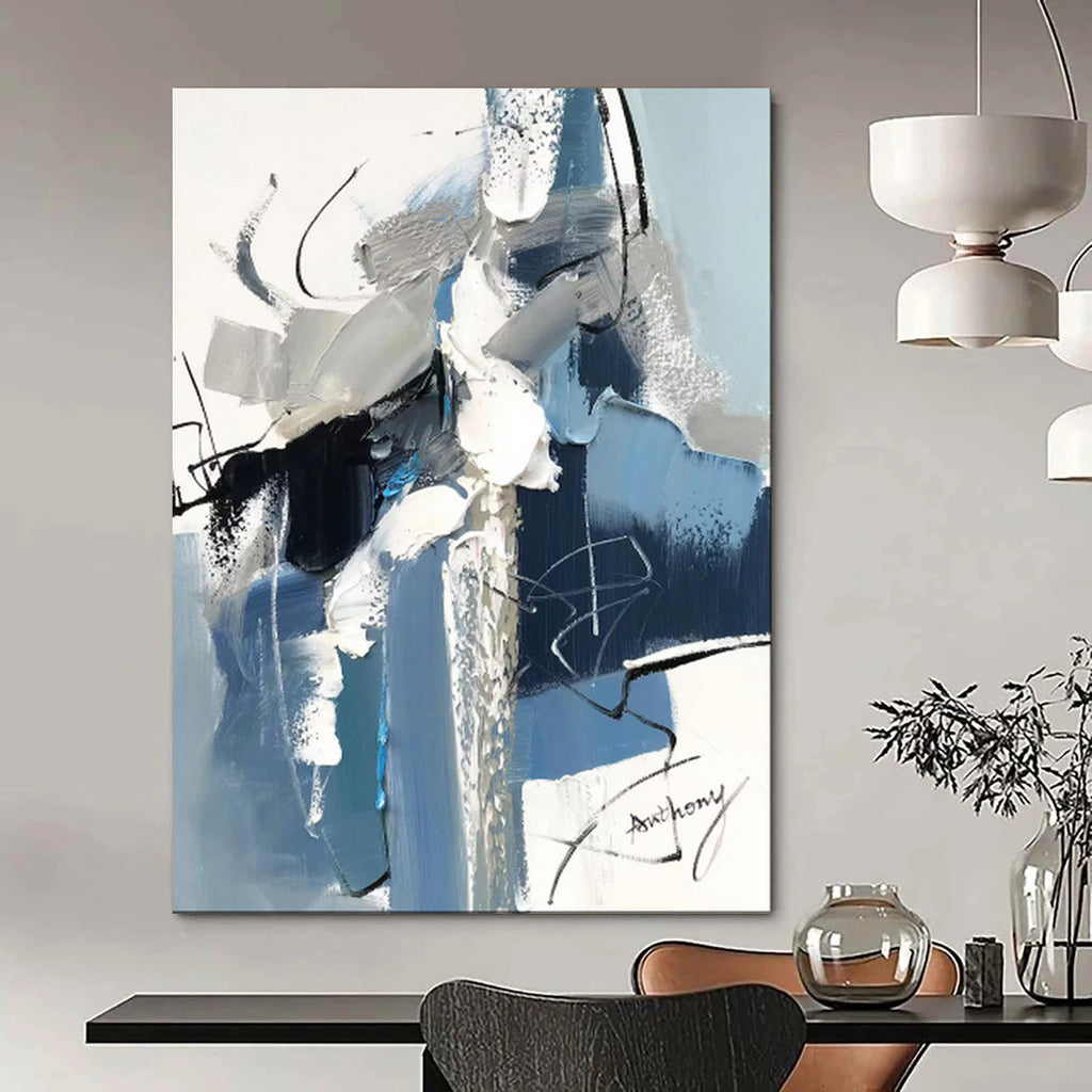 “Blue - Gray Abstract Brushstroke Art” - Abstract Painting On Canvas PT2082