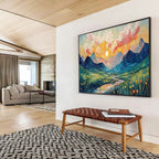 “Impasto Mountain Sunset” - Impasto Oil Painting On Canvas DKS856