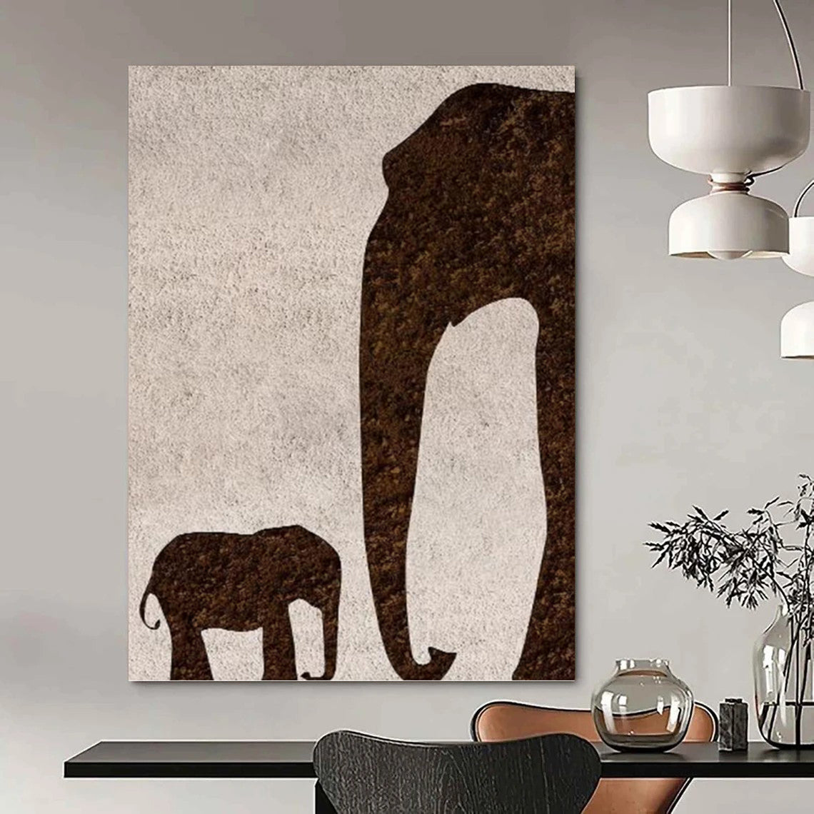 “Brown Elephant Silhouette” - Minimalist Animal Painting On Canvas PT1329