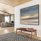 “Subtle Abstract Sunset in Gray, Orange & Neutrals” - Minimalist Seascape Painting On Canvas PT016