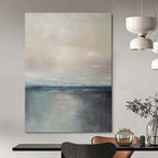 “Gray - Blue Calm Seascape” - Impressionistic Landscape Painting On Canvas DS034