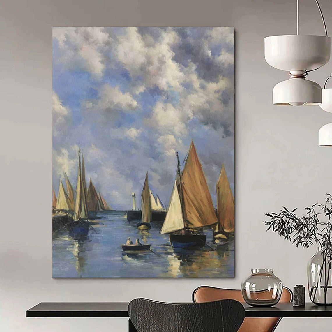 “Sailboats Under a Cloudy Sky” - Impressionist Painting On Canvas PT1994