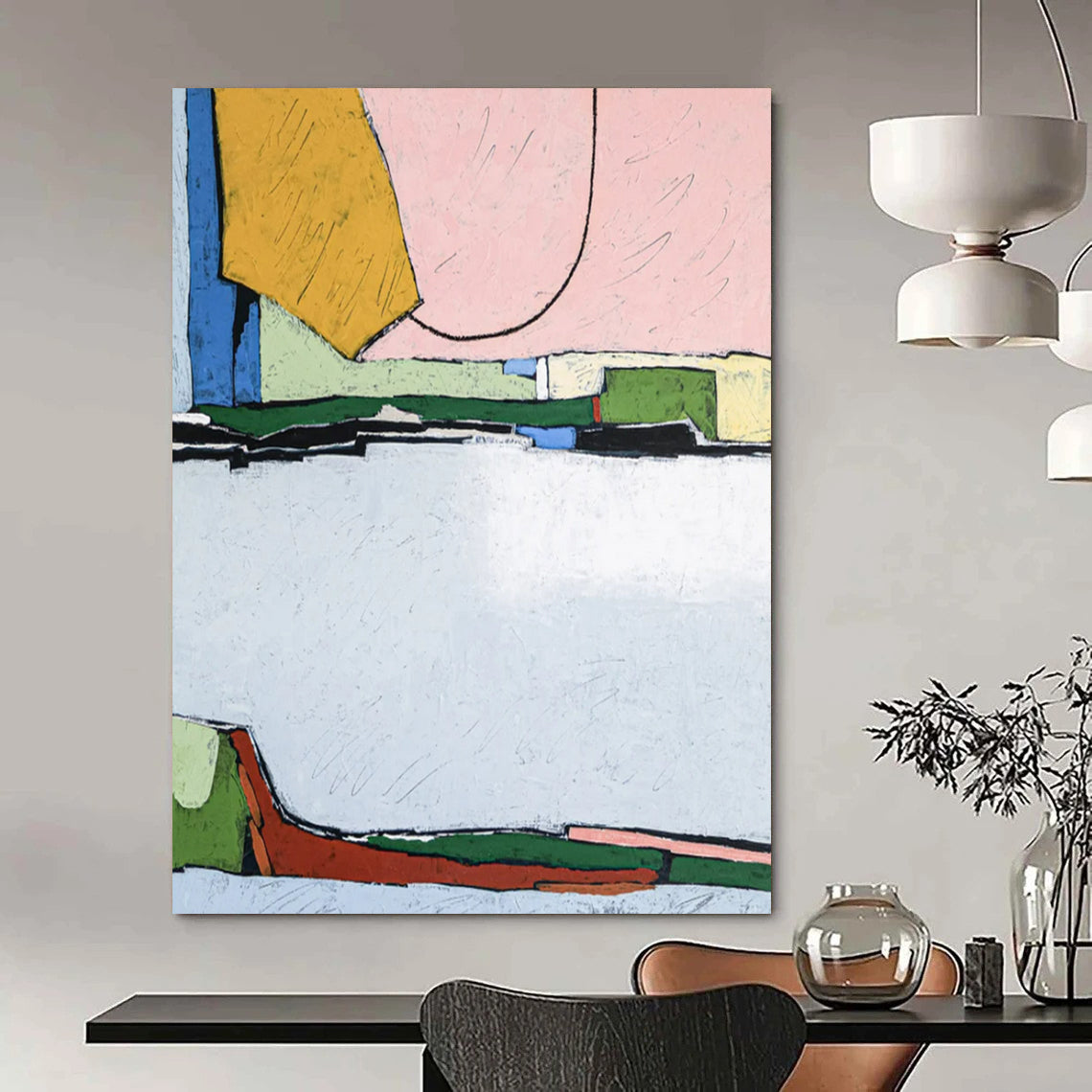 “Pastel and Bright Geometric Mix” - Abstract Cityscape Painting On Canvas PT2373