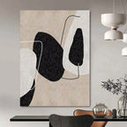 Beige, Black and White with Organic Shapes and Lines "Natural Connection" Abstract Painting On Canvas PS1152