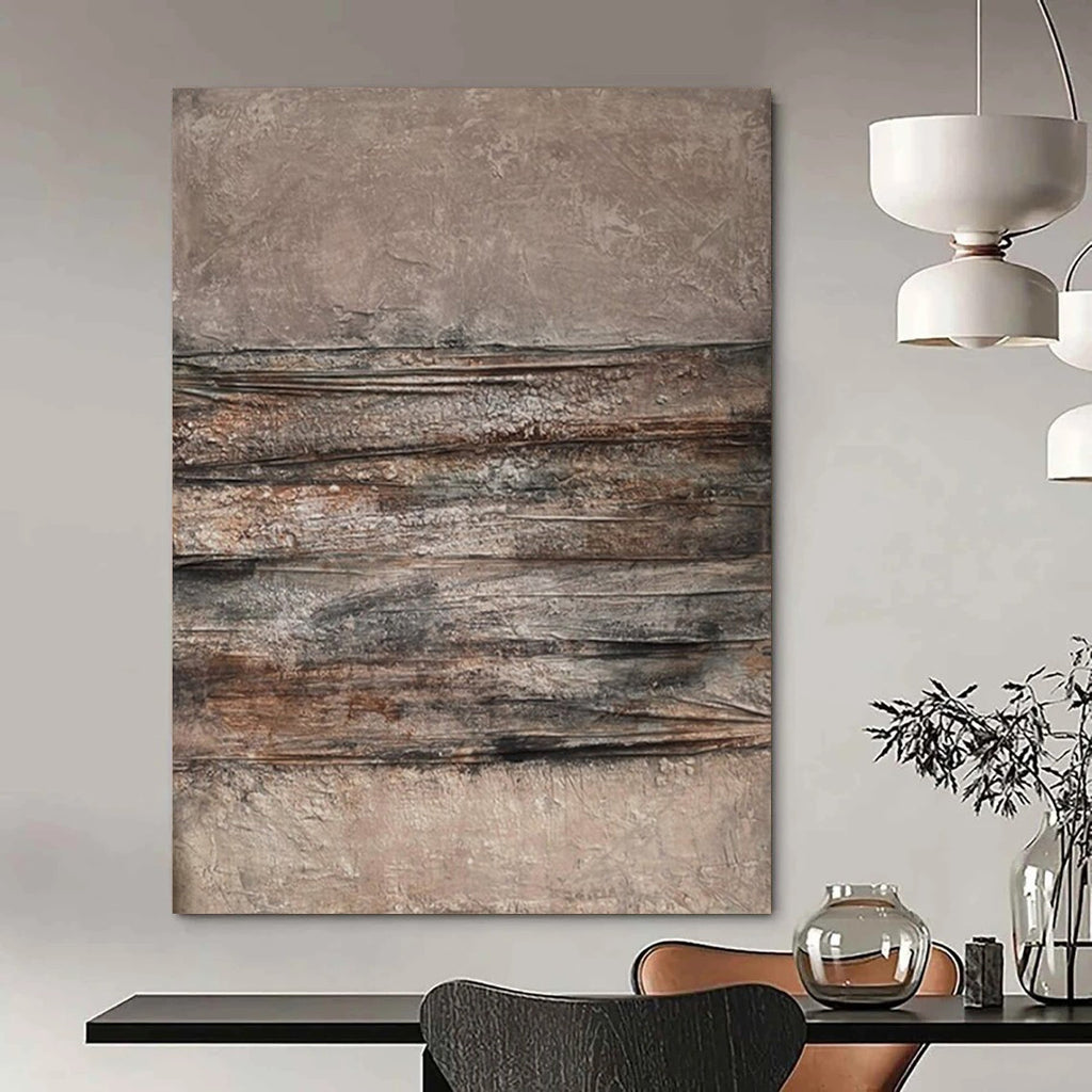 Brown and Gray Textured, "Rustic Strata" – Textured Abstract Painting On Canvas PS0968