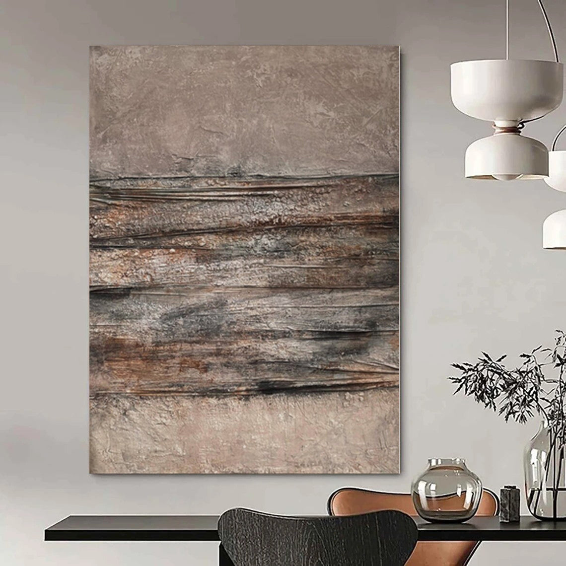 “Brown - Gray Textured Abstract” - Industrial Abstract Painting On Canvas PS0118
