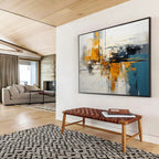 “Gold - Blue Abstract Cityscape” - Abstract Modernist - Painting On Canvas PT1753