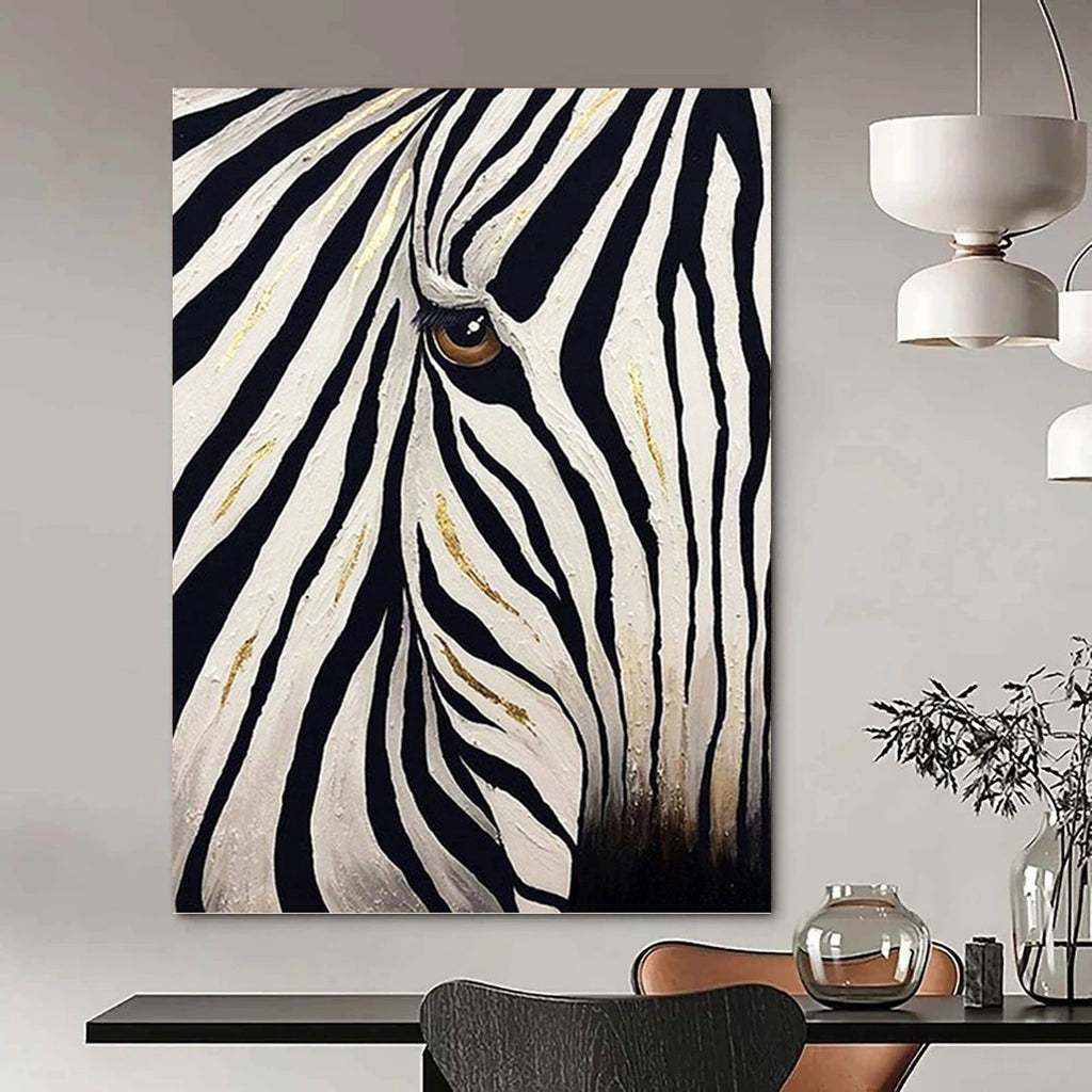 “Golden - Striped Zebra Gaze” Painting On Canvas PT1446