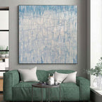 “Blue - White Linear Abstraction” - Blue, White Abstract Painting On Canvas PS0475