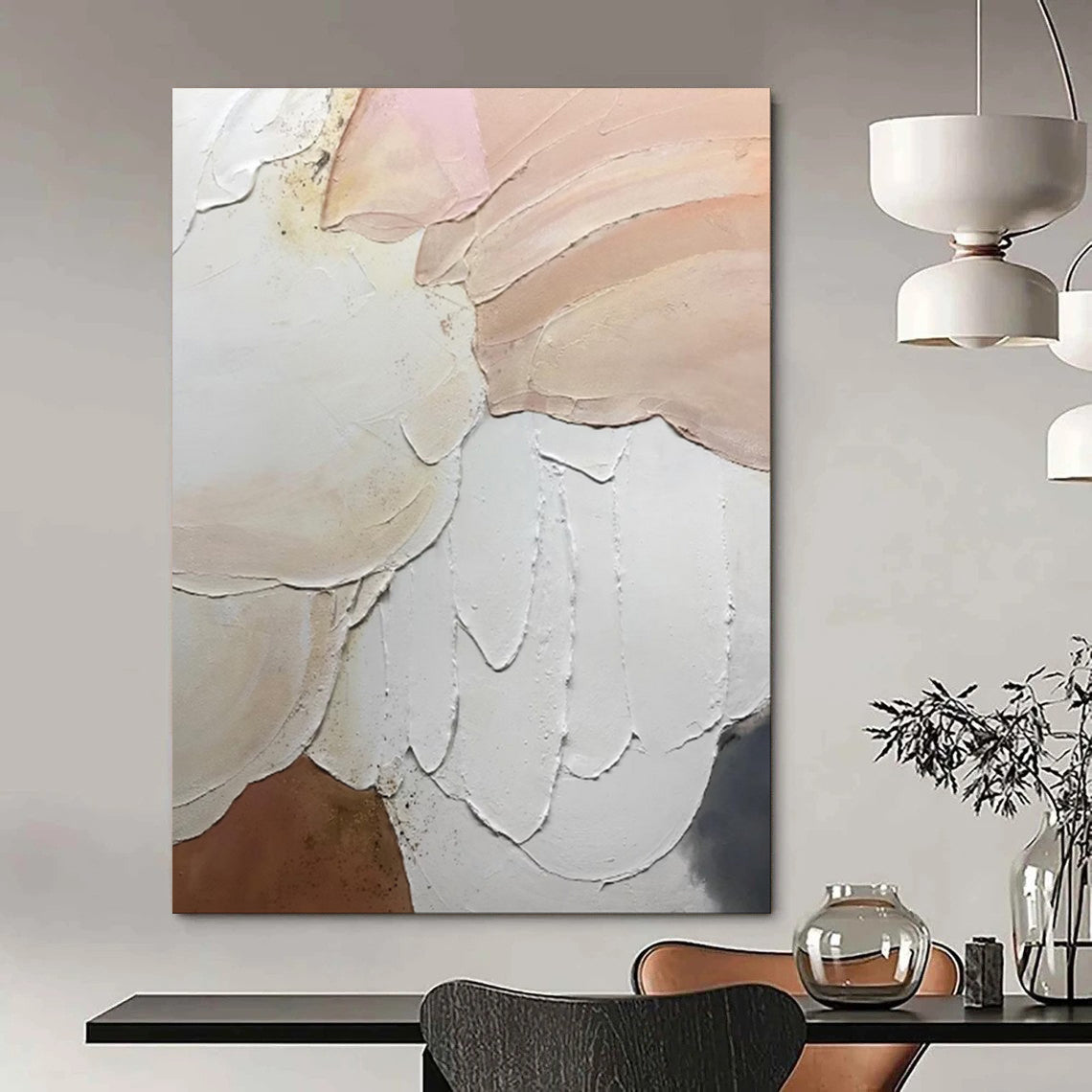 “Textured Neutral Shapes” - Abstract Impasto Painting On Canvas PT1991
