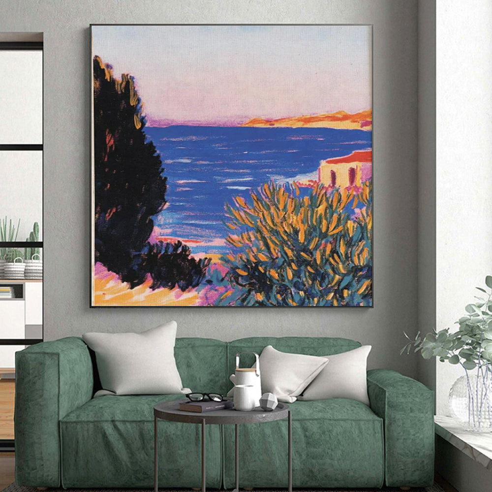 Coastal View, "Sunset Coast" – Impressionist Landscape Painting On Canvas PS0878