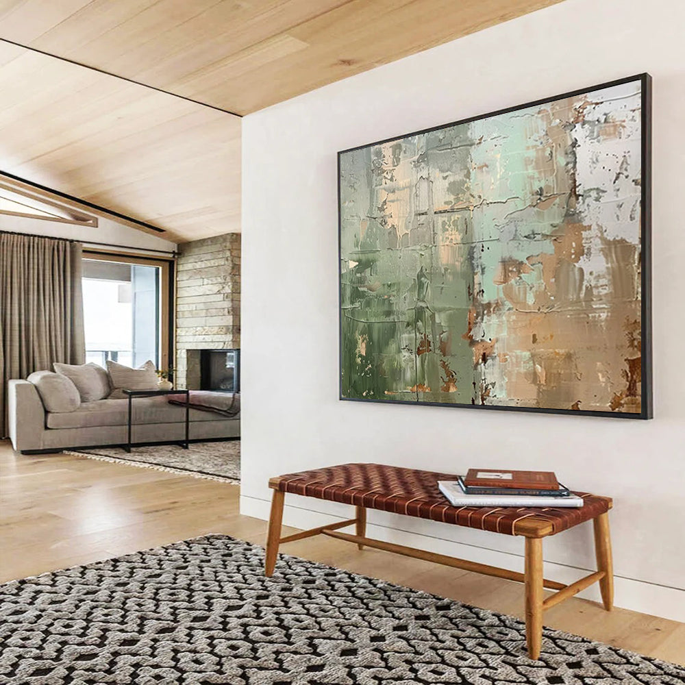 “Green and Brown Textured Abstract” - Earthy Abstract Painting On Canvas PT107