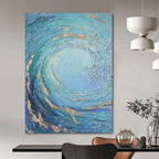 “Teal and Gold Swirl” - Textured Abstract Wave Painting On Canvas DS332