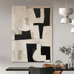 Black, White, Beige with Geometric Shapes "Geometric Rhythm" Abstract Painting On Canvas PS1364