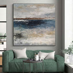 “Gray - Blue Coastal Abstraction” - Gray, Blue, Brown Abstract Painting On Canvas PS0471
