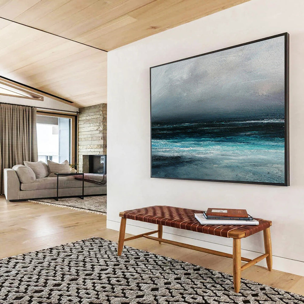 “Moody Coastal Landscape in Grays and Blues” - Atmospheric Oil Painting On Canvas PT035