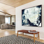 “Blue - Gray Abstract with Yellow Lines” - Textured Abstract Painting On Canvas PT141