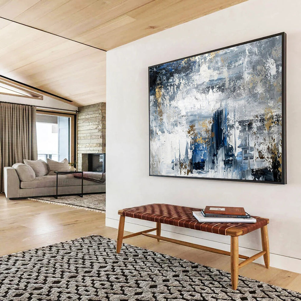 “Blue - Gold Abstract Textures” - Cool Blue “Urban Gold” Painting On Canvas PT1623